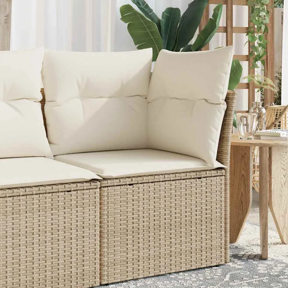 vidaXL Tuinhoekbank met kussens poly rattan beige
