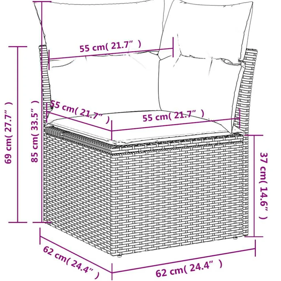 vidaXL Tuinhoekbank met kussens poly rattan beige