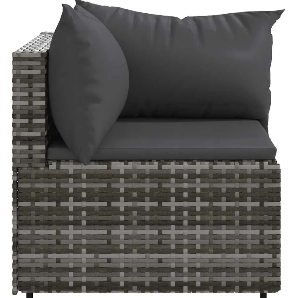vidaXL Tuinhoekbank met kussens poly rattan grijs