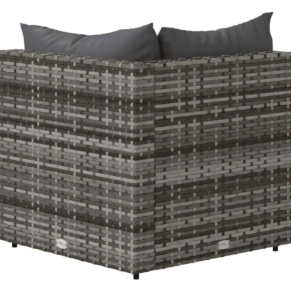 vidaXL Tuinhoekbank met kussens poly rattan grijs