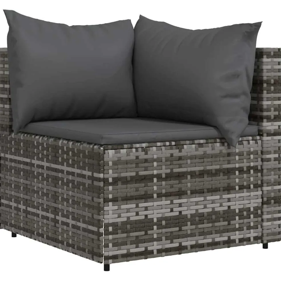 vidaXL Tuinhoekbank met kussens poly rattan grijs