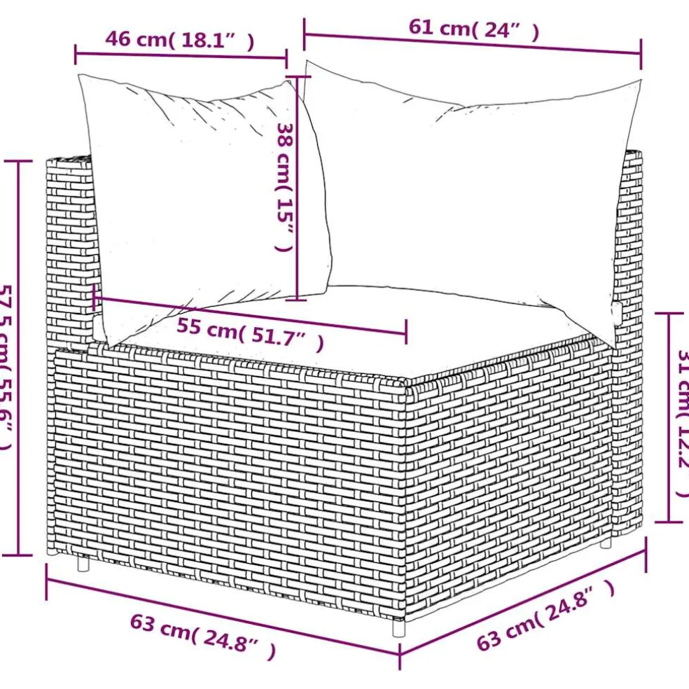 vidaXL Tuinhoekbank met kussens poly rattan grijs