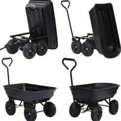 vidaXL Tuinkiepwagen 300 kg 75 L zwart