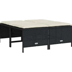 vidaXL Tuinkrukken met kussens 4 st poly rattan zwart