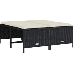 vidaXL Tuinkrukken met kussens 4 st poly rattan zwart