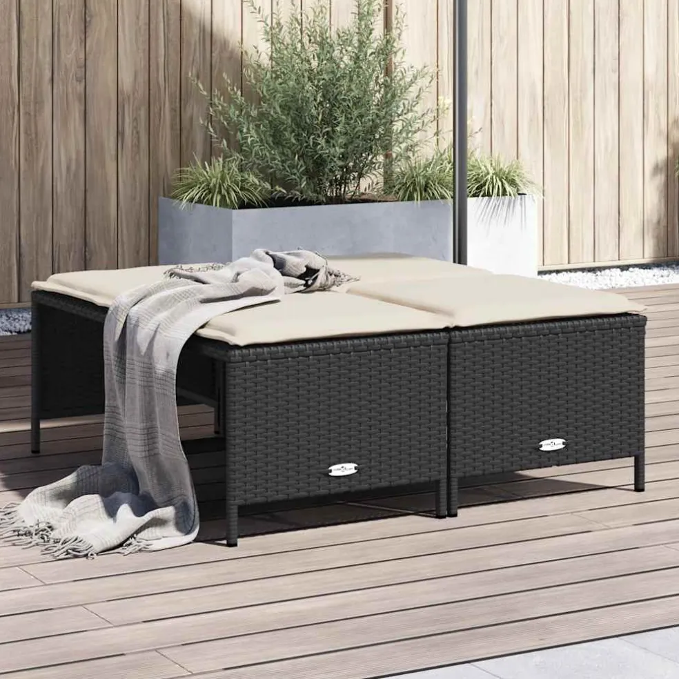 vidaXL Tuinkrukken met kussens 4 st poly rattan zwart