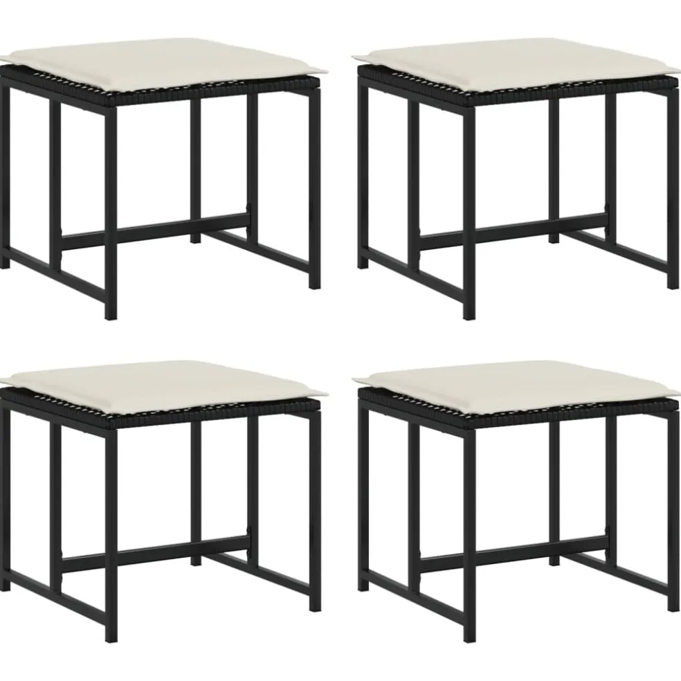 vidaXL Tuinkrukken met kussens 4 st poly rattan zwart