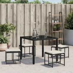 vidaXL Tuinkrukken met kussens 4 st poly rattan zwart