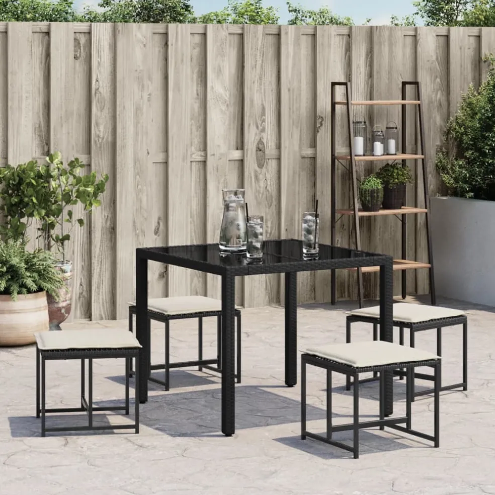 vidaXL Tuinkrukken met kussens 4 st poly rattan zwart