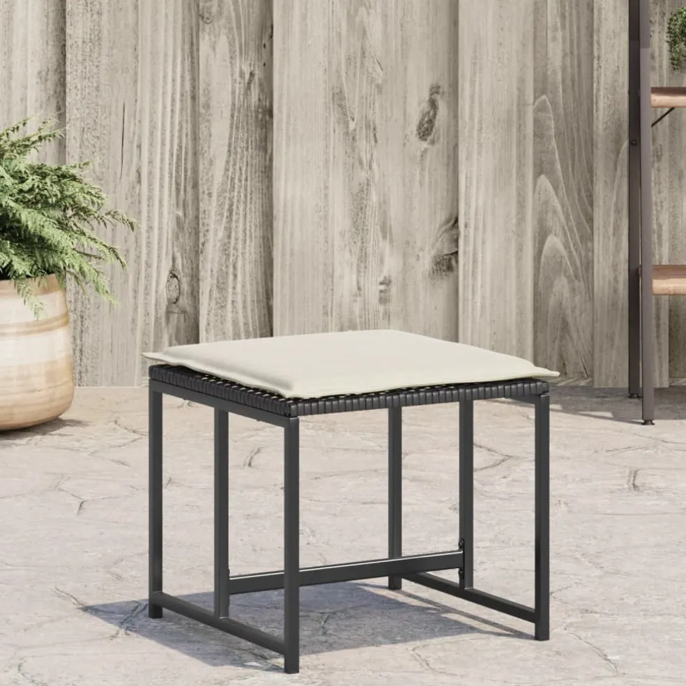 vidaXL Tuinkrukken met kussens 4 st poly rattan zwart