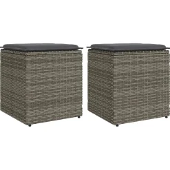vidaXL Tuinkrukken met kussens 2 st 40x40x43 cm poly rattan grijs