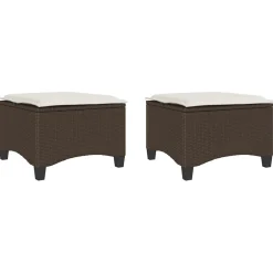 vidaXL Tuinkrukken met kussens 2 st 55x55x36 cm poly rattan bruin