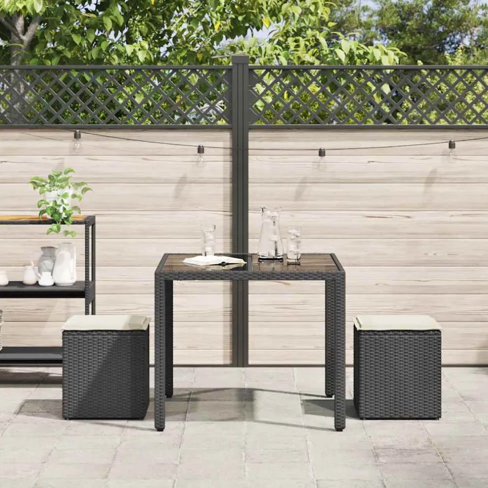 vidaXL Tuinkrukken met kussens 2 st 40x40x43 cm poly rattan zwart