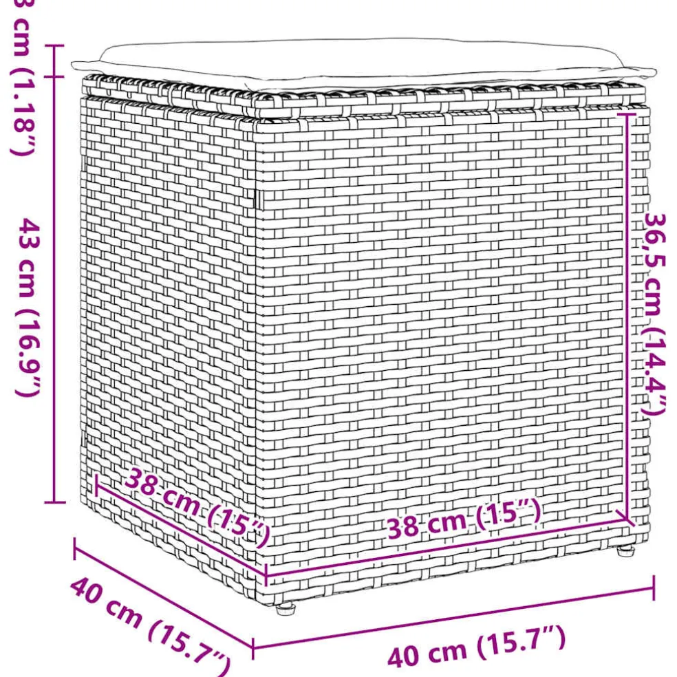 vidaXL Tuinkrukken met kussens 2 st 40x40x43 cm poly rattan zwart