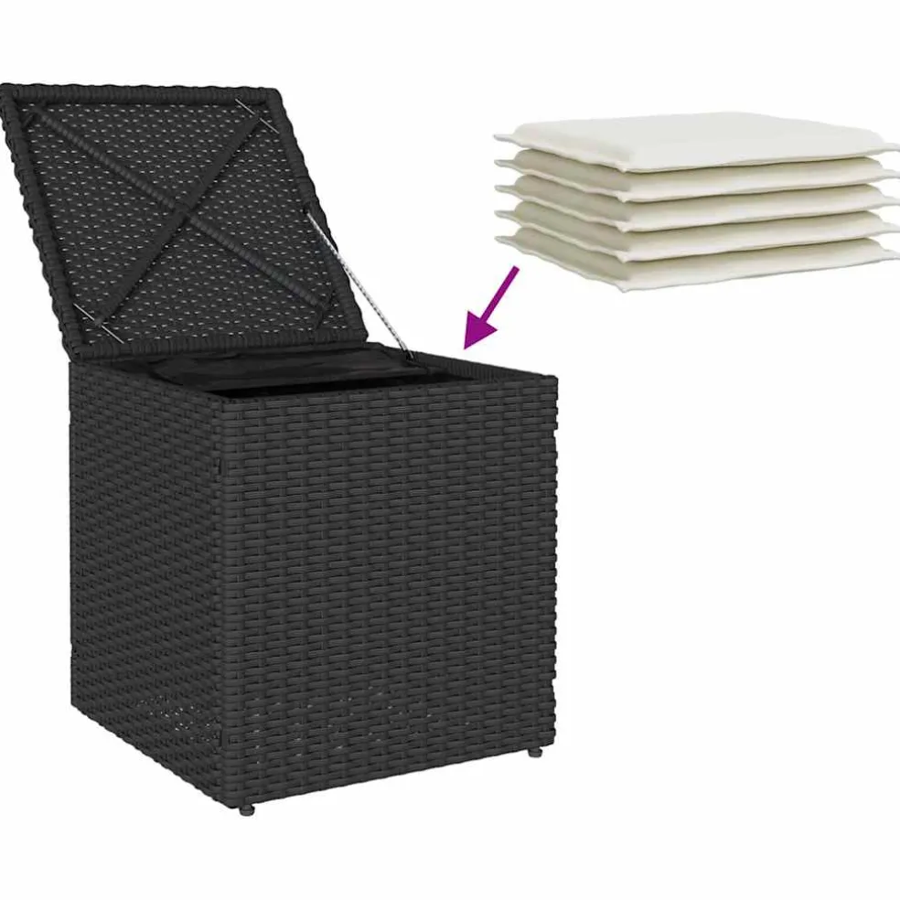 vidaXL Tuinkrukken met kussens 2 st 40x40x43 cm poly rattan zwart