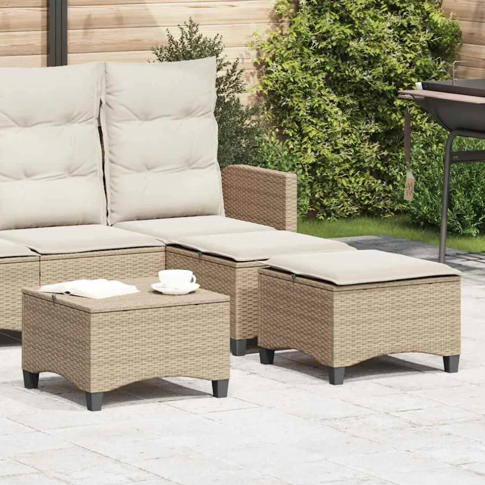 vidaXL Tuinkrukken met kussens 2 st 55x55x36 cm poly rattan beige