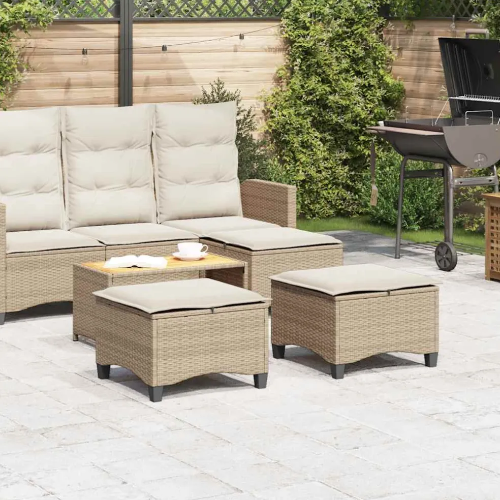 vidaXL Tuinkrukken met kussens 2 st 55x55x36 cm poly rattan beige