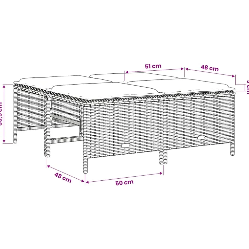 vidaXL Tuinkrukken met kussens 4 st poly rattan beige