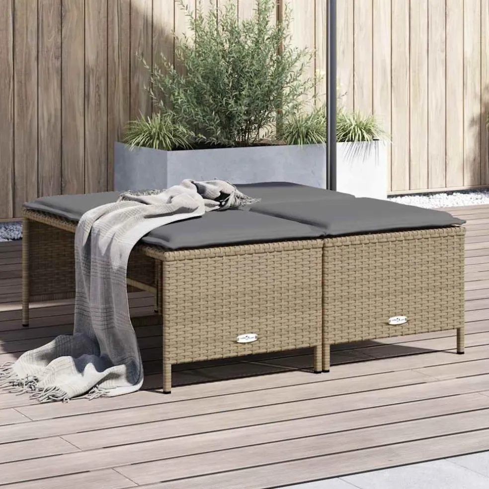 vidaXL Tuinkrukken met kussens 4 st poly rattan beige