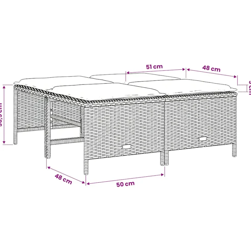 vidaXL Tuinkrukken met kussens 4 st poly rattan lichtgrijs