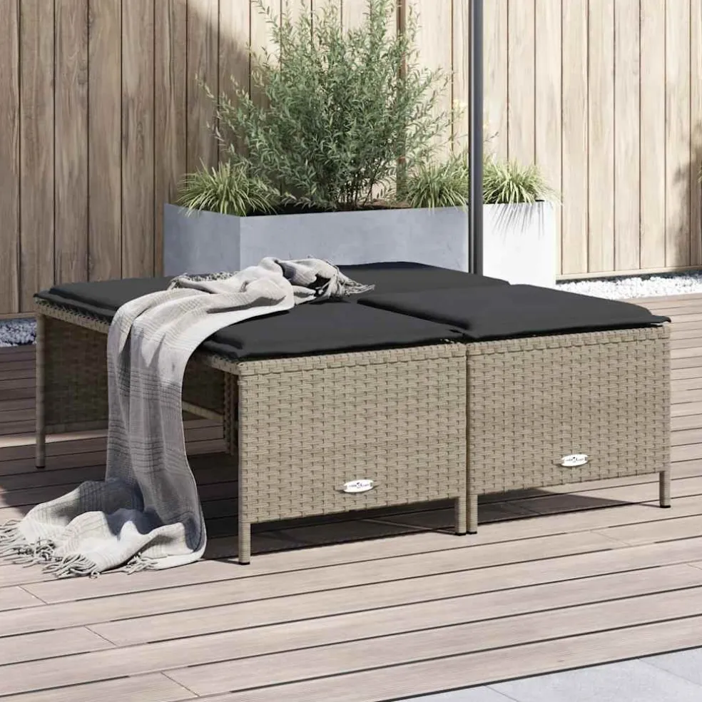 vidaXL Tuinkrukken met kussens 4 st poly rattan lichtgrijs