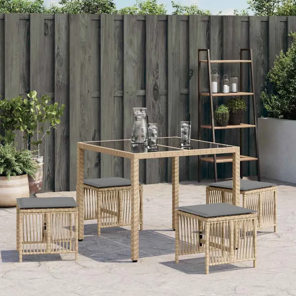 vidaXL Tuinkrukken 4 st kussens 41x41x36 cm poly rattan gemengd beige