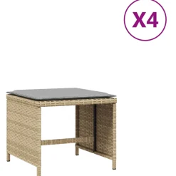 vidaXL Tuinkrukken 4 st kussens 40x40x35 cm poly rattan gemengd beige