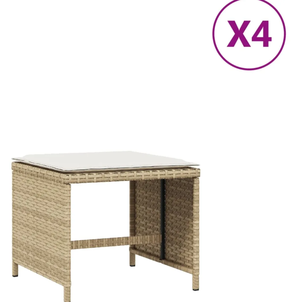 vidaXL Tuinkrukken 4 st met kussens 40x40x35 cm poly rattan beige