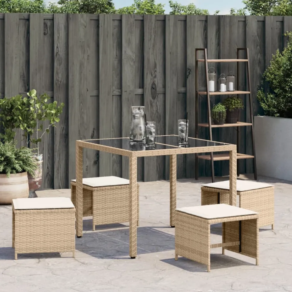 vidaXL Tuinkrukken 4 st met kussens 40x40x35 cm poly rattan beige