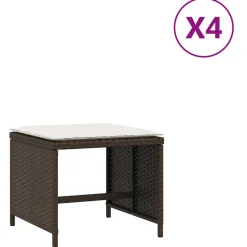 vidaXL Tuinkrukken 4 st met kussens 41x41x36 cm poly rattan bruin