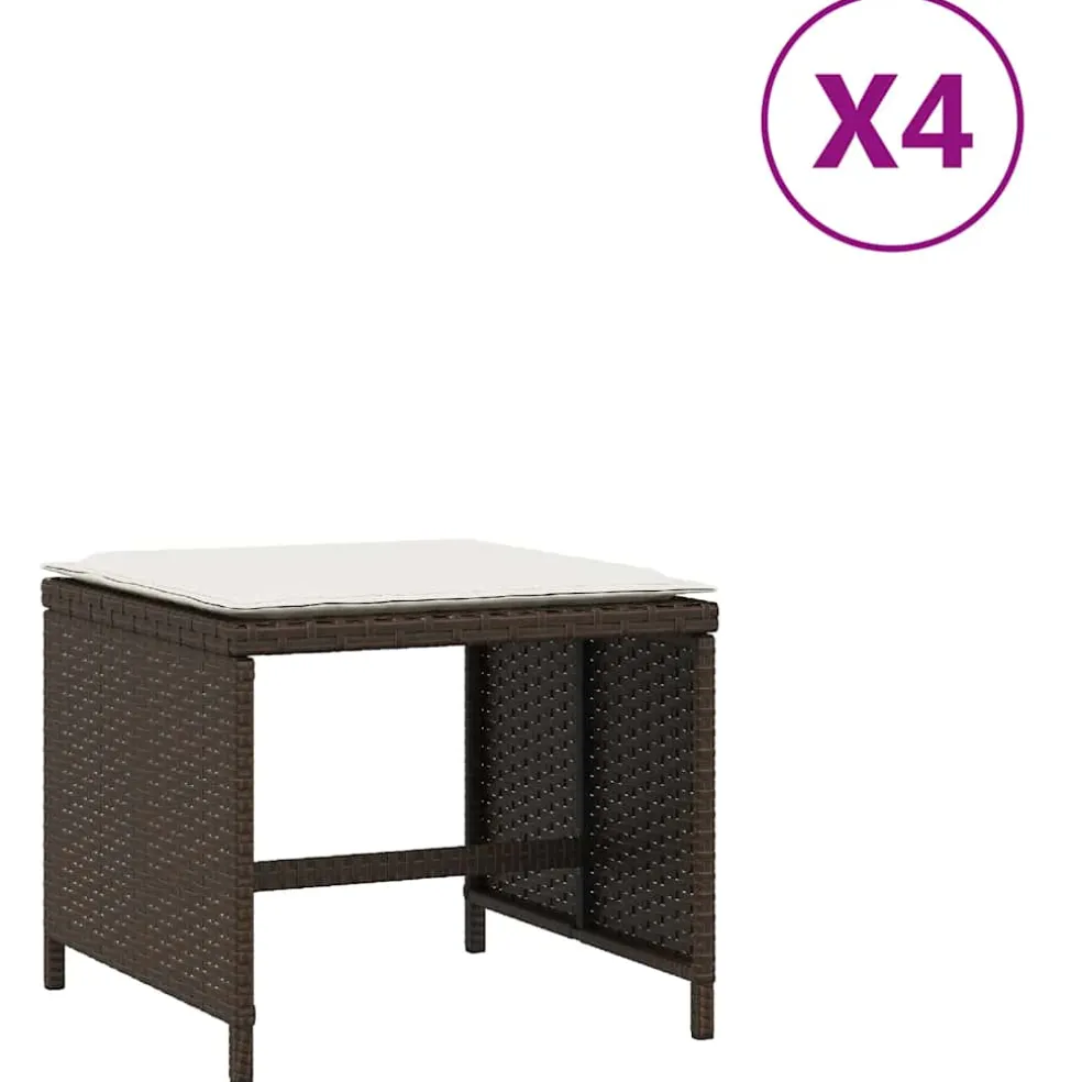 vidaXL Tuinkrukken 4 st met kussens 41x41x36 cm poly rattan bruin