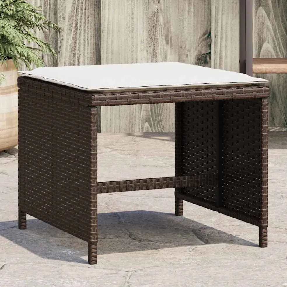 vidaXL Tuinkrukken 4 st met kussens 41x41x36 cm poly rattan bruin