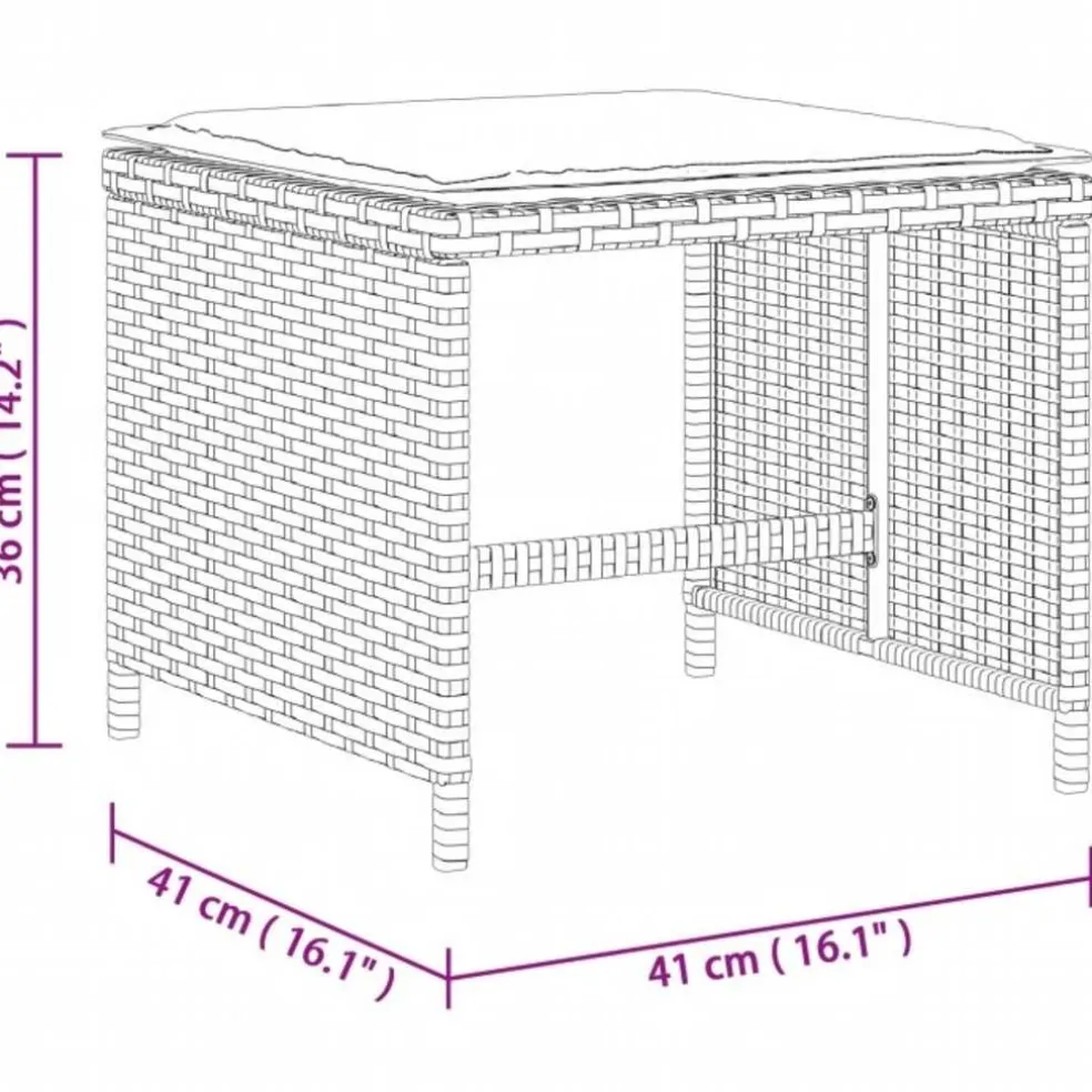 vidaXL Tuinkrukken 4 st met kussens 41x41x36 cm poly rattan bruin