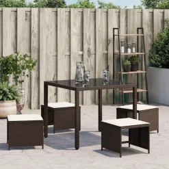 vidaXL Tuinkrukken 4 st met kussens 41x41x36 cm poly rattan bruin