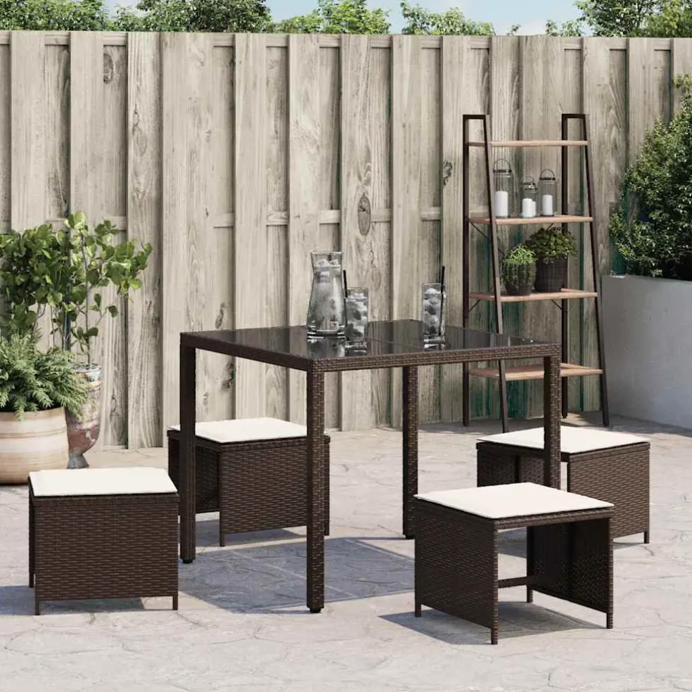 vidaXL Tuinkrukken 4 st met kussens 41x41x36 cm poly rattan bruin