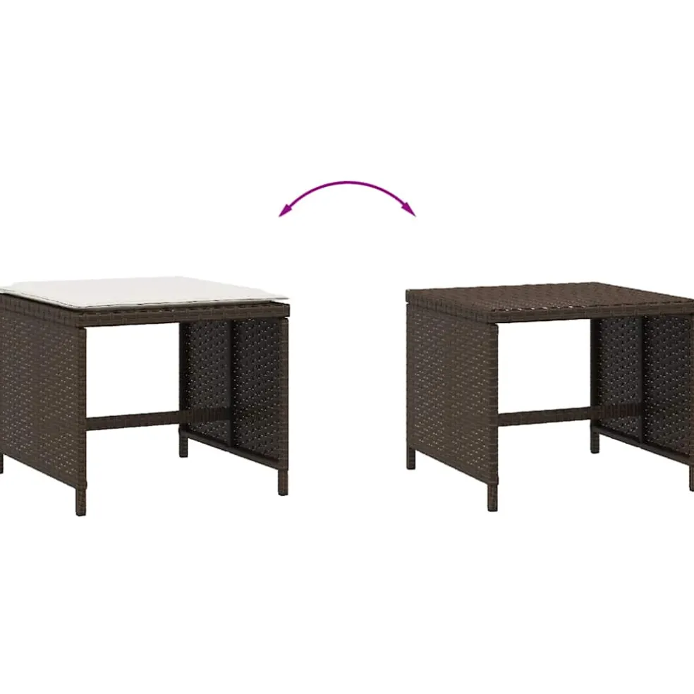 vidaXL Tuinkrukken 4 st met kussens 41x41x36 cm poly rattan bruin