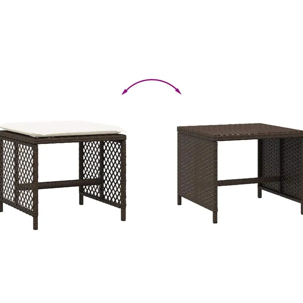 vidaXL Tuinkrukken 4 st met kussens 41x41x36 cm poly rattan bruin