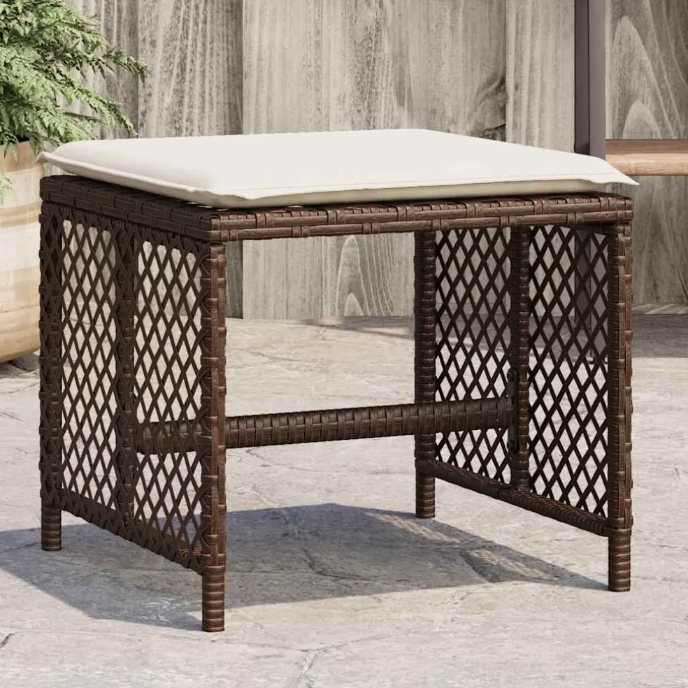 vidaXL Tuinkrukken 4 st met kussens 41x41x36 cm poly rattan bruin