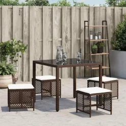 vidaXL Tuinkrukken 4 st met kussens 41x41x36 cm poly rattan bruin