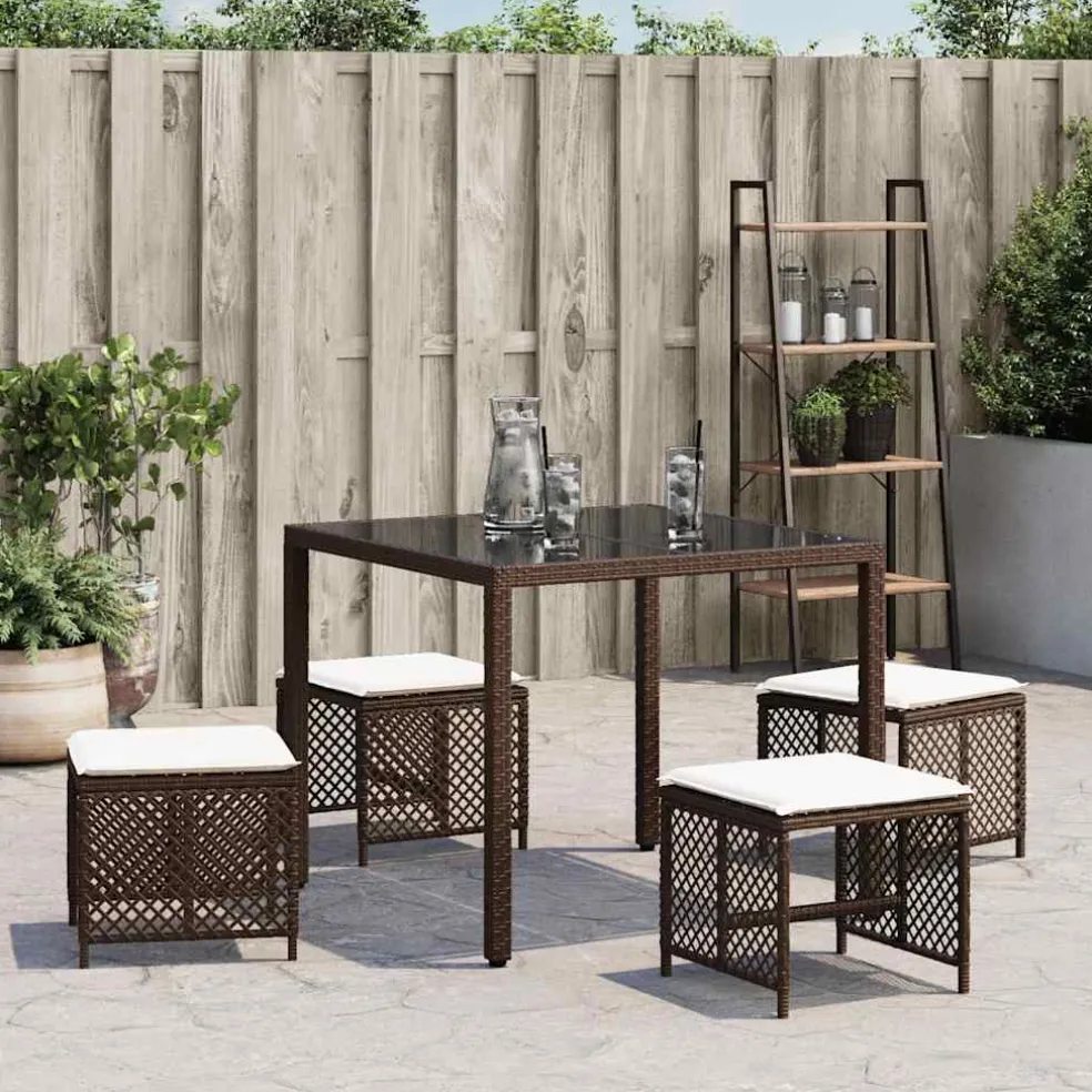 vidaXL Tuinkrukken 4 st met kussens 41x41x36 cm poly rattan bruin