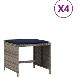 vidaXL Tuinkrukken 4 st met kussens 40x40x35 cm poly rattan grijs