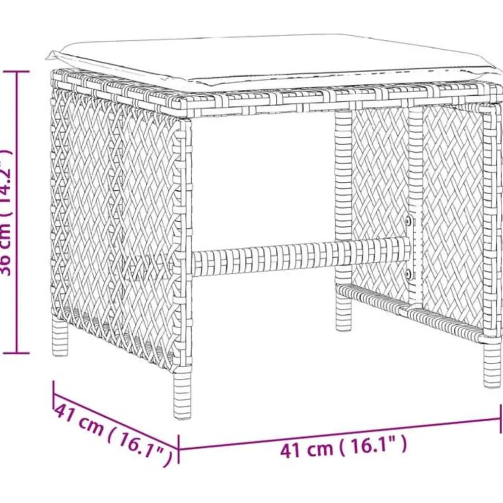 vidaXL Tuinkrukken 4 st met kussens 41x41x36 cm poly rattan zwart