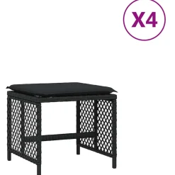 vidaXL Tuinkrukken 4 st met kussens 41x41x36 cm poly rattan zwart