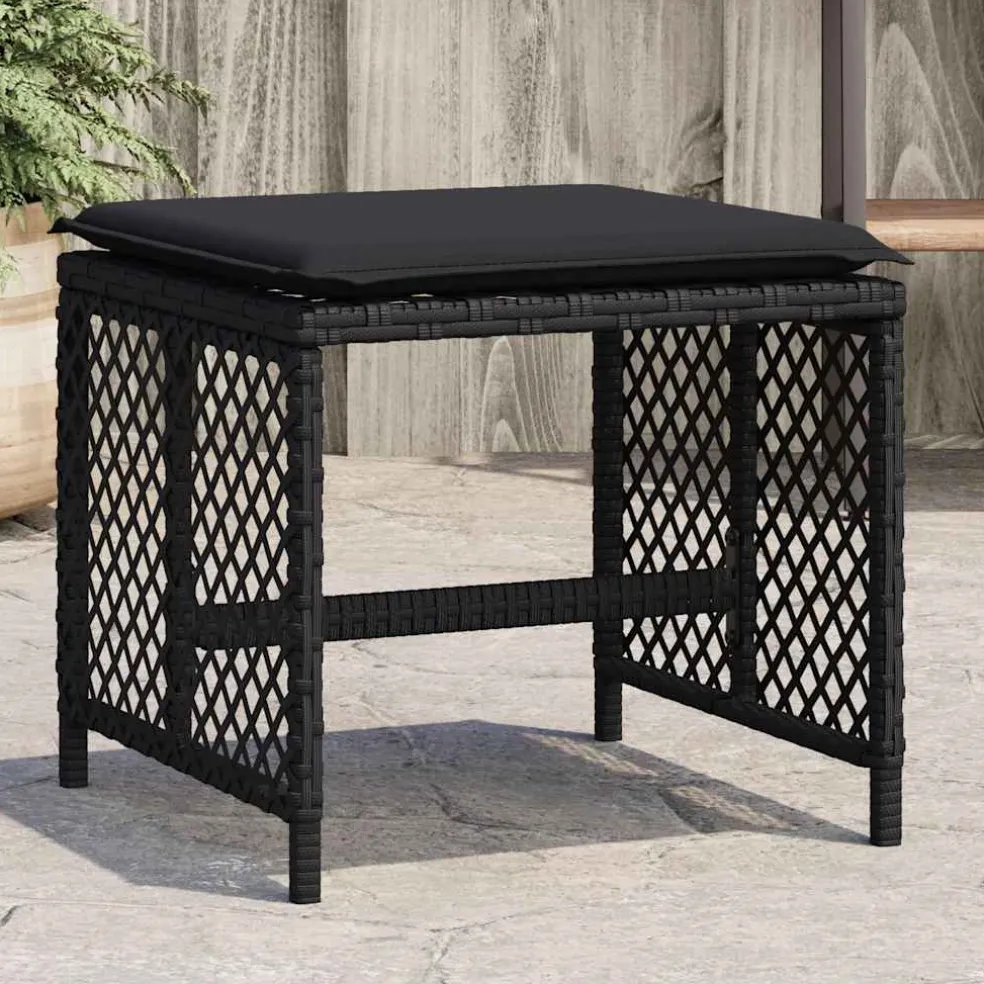 vidaXL Tuinkrukken 4 st met kussens 41x41x36 cm poly rattan zwart