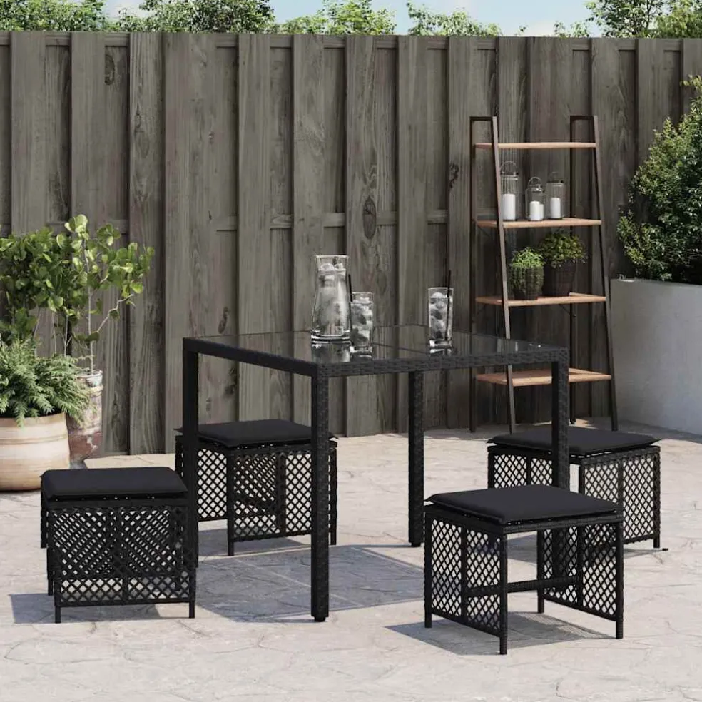 vidaXL Tuinkrukken 4 st met kussens 41x41x36 cm poly rattan zwart