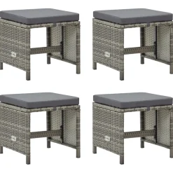vidaXL Tuinkrukken 4 st met kussens poly rattan grijs