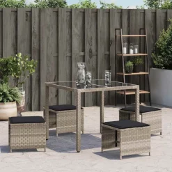 vidaXL Tuinkrukken 4 st met kussens 41x41x36 cm poly rattan lichtgrijs