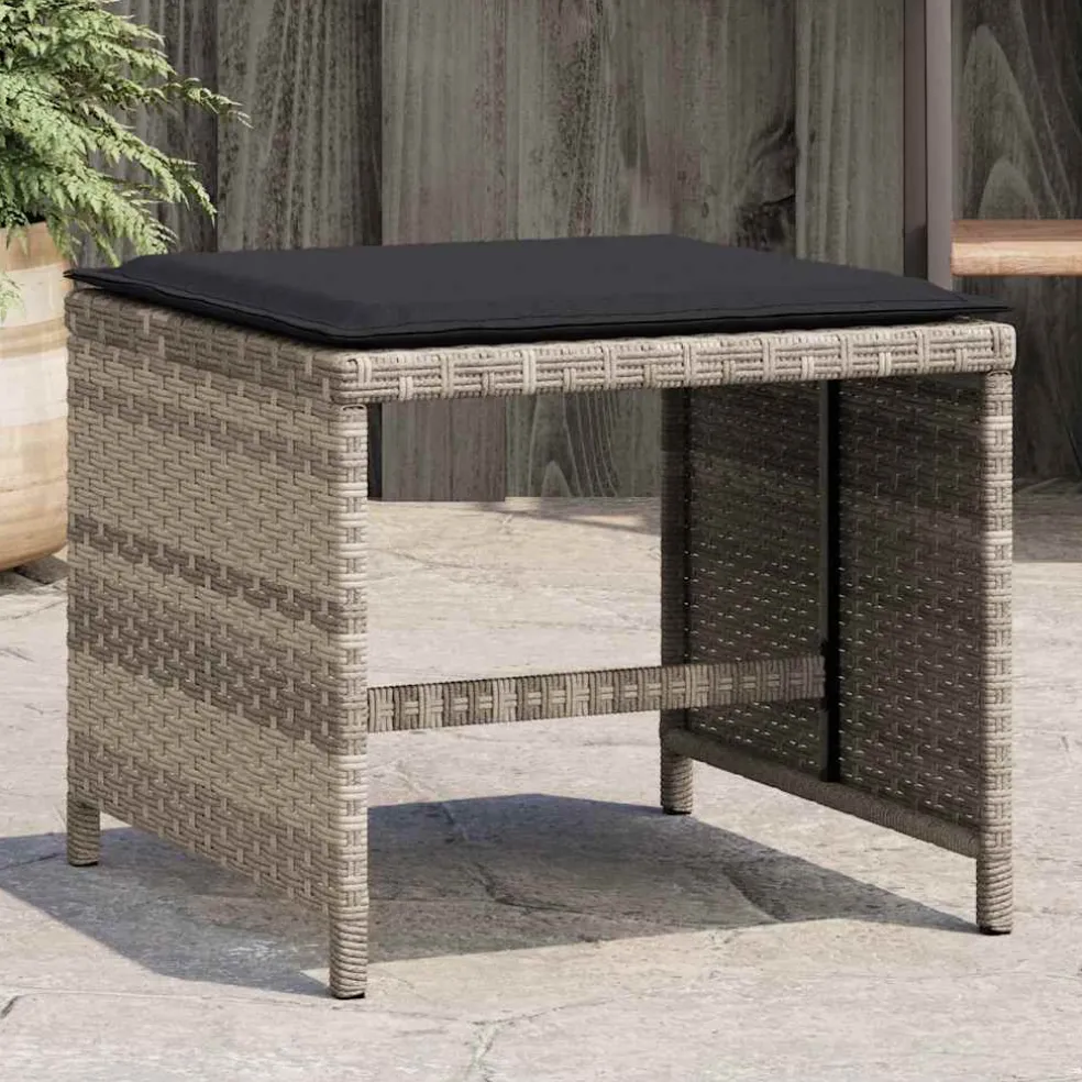 vidaXL Tuinkrukken 4 st met kussens 41x41x36 cm poly rattan lichtgrijs