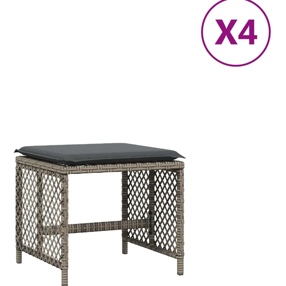 vidaXL Tuinkrukken 4 st met kussens 41x41x36 cm poly rattan grijs