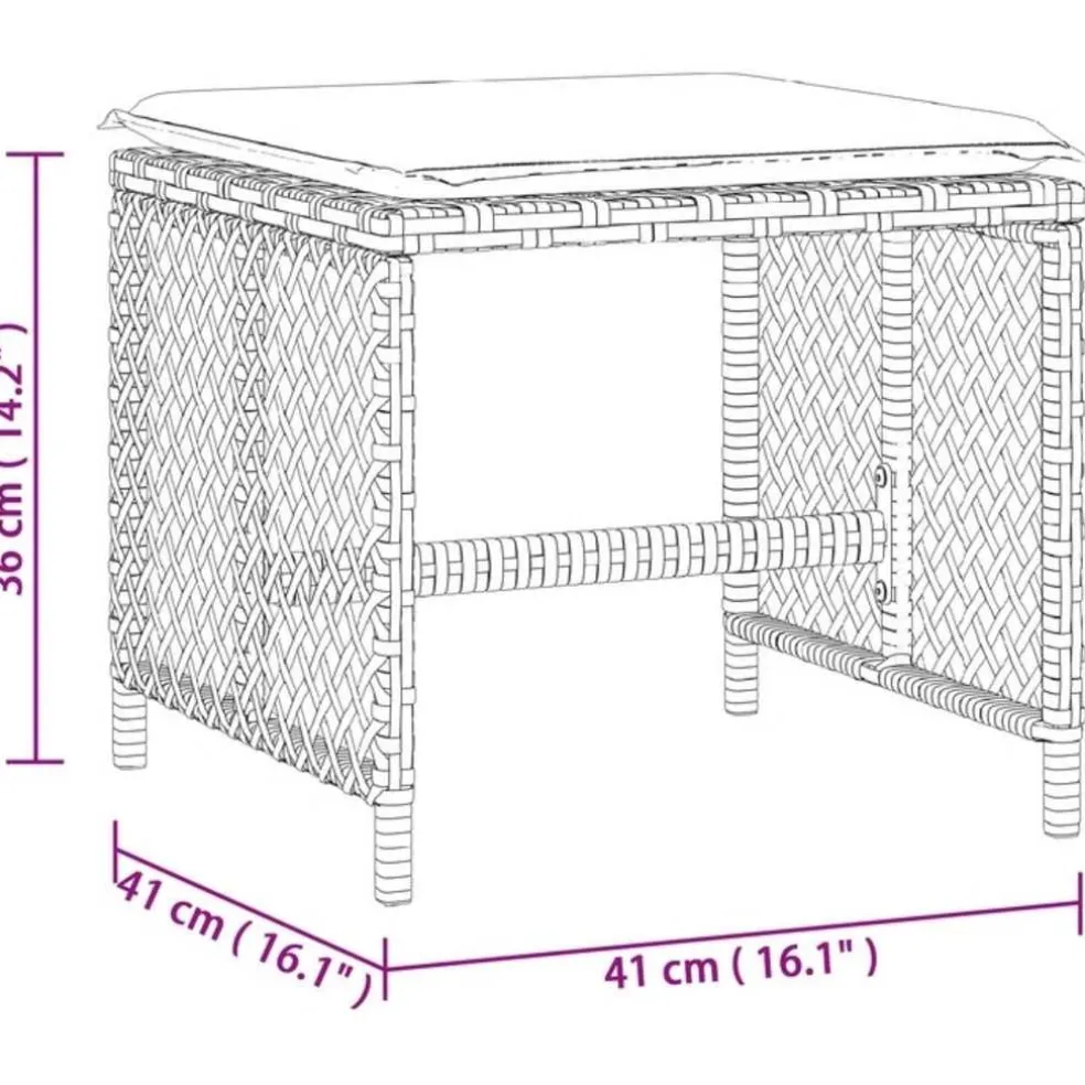 vidaXL Tuinkrukken 4 st met kussens 41x41x36 cm poly rattan grijs
